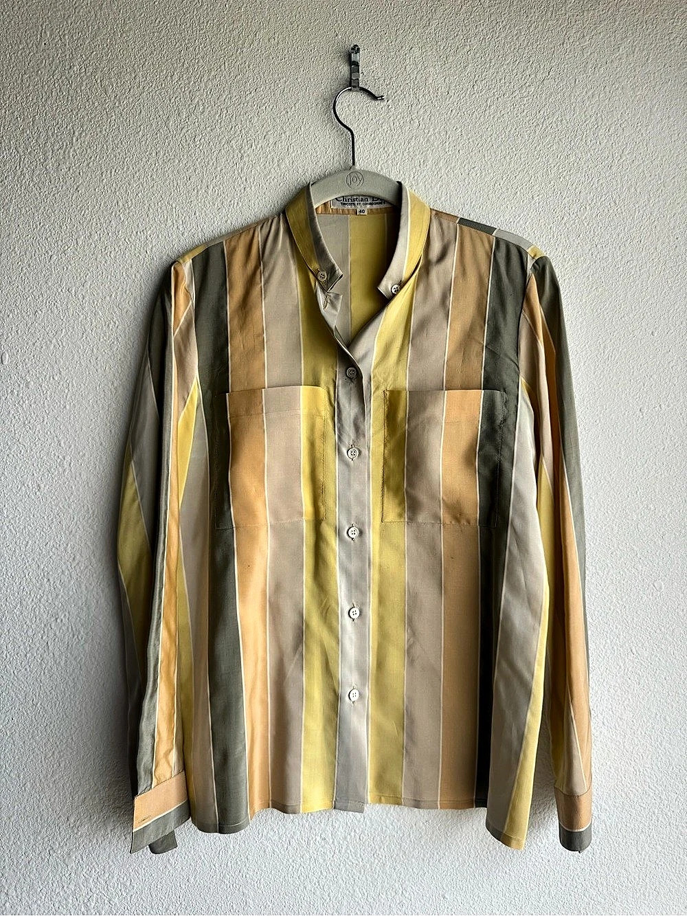 Vintage Christian Dior Striped Silk Button Down in Yellow & Brown Size 40